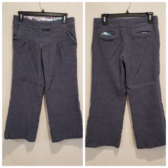 Diane von Furstenberg Cropped Pants Womens SZ 6 Gray Wide Leg Cuffed - Picture 1 of 11